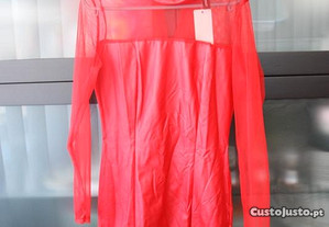 Vestido vermelho Made in Italy tule nas mangas tamanho XS
