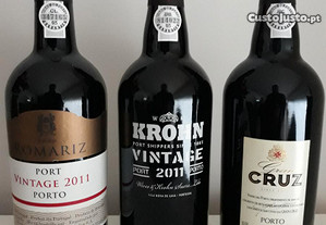 3 garrafas de vinho do Porto vintage 2011