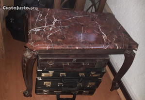 mesa de sala muito antiga madeira e mármore
