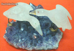 Conj. 2 patos quartzo base ametista 18x14x8cm