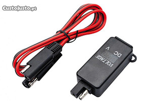 Carregador USB 2,1A Impermeável com ficha SAE e Voltímetro para Motocicleta