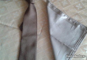 CONJUNTO de gravata + lenço BEJE p/bolso superior de casaco, p/homem+OFERTA dvd