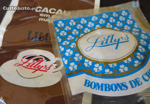 Embalagens Lilly´s cacau bombons - Chocolates Excelsior plástico antigas