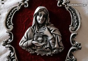 Arte sacra. Quadro de Sagrado coração de Maria em estanho