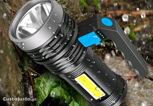 Lanterna potente 500m Longo Alcance  com Luz Lateral COB Recarregável USB