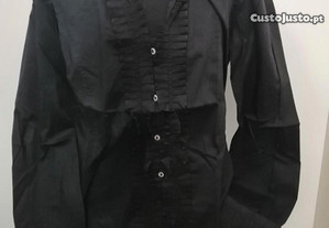 Camisa preta com drapeado Tam S da Zara - bom estado