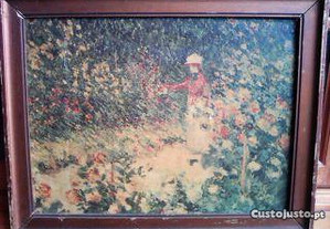 quadro tela sra nas flores pintor Monet l 45 x a 36