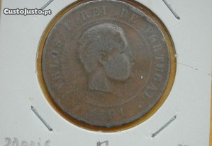 447 - Carlos I: 20 réis 1891 (A) paris bronze, por 1,25