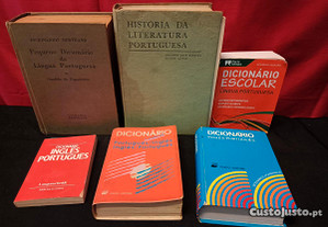 livros sobre Literatura, dicionários varias linguas e gramaticas