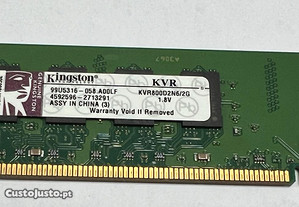 Memória Ram Kingston 2GB ddr2 800MHz PC6400 CL6 - KVR800D2N6/2G