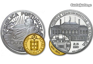 Centenário da República - 2,50 Euros - 2014 - Ouro+Prata = Moeda