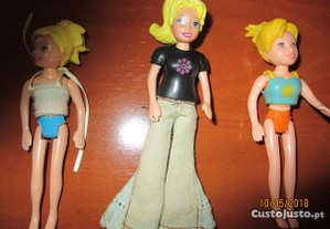 3 bonecas Polly's com vestuário