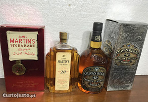 2 Garrafas de Whisky James de 20 anos c/caixa e Chivas de 12 anos c/caixa