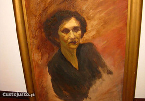 Antigo quadro moldura c/ pintura óleo Senhora Beatriz Pais 1900