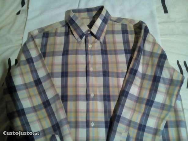 Camisa algodão quadrados manga comprida tamanho M