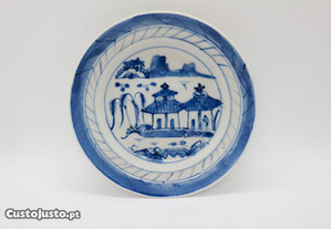 Prato 16 cm porcelana Chinesa Fluvial Pagodes XIX