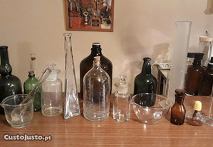 Vidros de coleção, frascos de laboratório antigos