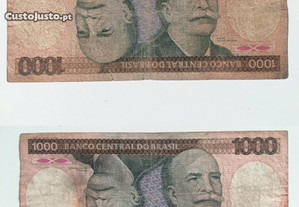 2 notas de 100 Cruzeiros do Banco Central Brasil