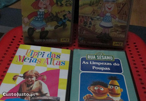 4 cassetes VHS - Pippy; Vicky e Rua Sesamo