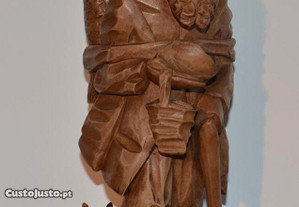 Estatueta Madeira Maciça Velho Mendigo
