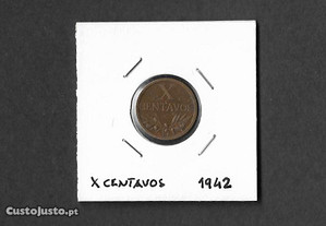 Moeda circulada X Centavos. Portugal 1942
