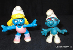 2 Bonecos Estrunfes Smurfs Peyo anos 80