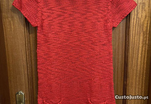 Camisola comprida/vestido de malha vermelha de manga curta