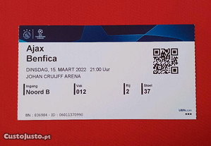 Bilhete extra raro Ajax vs Benfica 2022