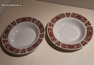 Retro Vintage Antigo Dois Pratos Sopa Porcelana Inglesa "Duraline" anos 70
