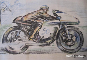Lápis desenhando escala de cinza de um piloto de motocross moto cross
