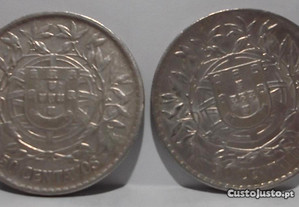 2 moedas portuguesas de prata de 50 centavos