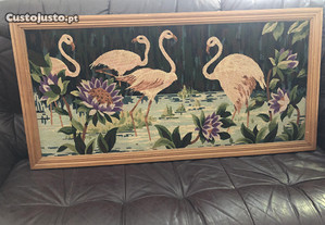 Quadro decorativo antigo ilustrado com Flamingos