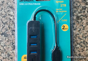 Hub USB 2.0 e leitor de cartões de memória -2 em 1