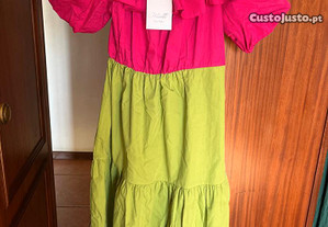 vestido shein tamanho 38 rosa e verde
