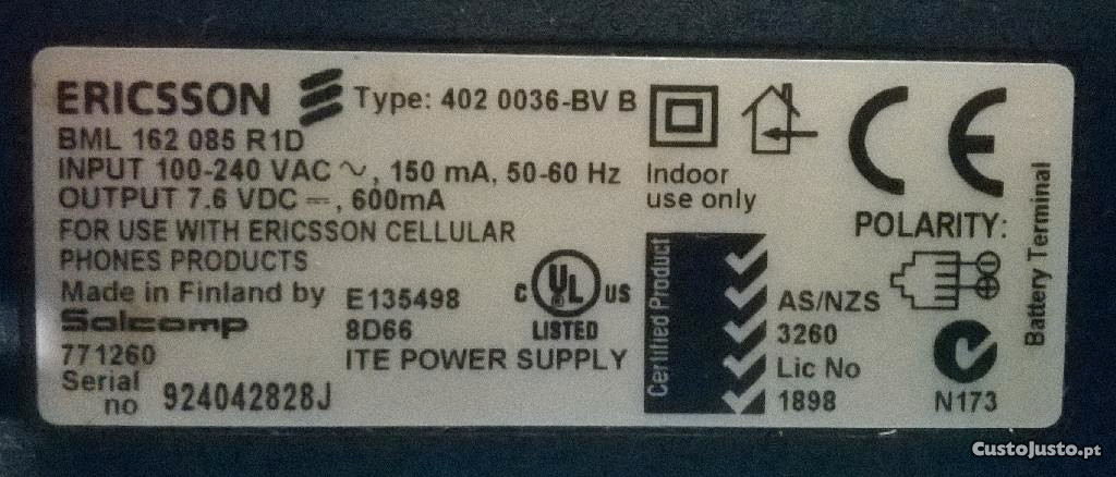 Carregador Ericsson BML 162 085 R1D