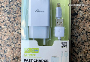Kit carregador completo lightning para iPhone / iPad (carregador com 2 USB + cabo lightning)