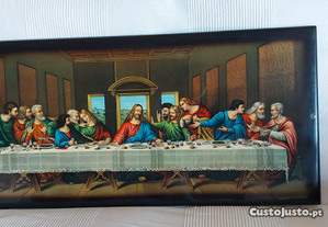 Última Ceia de Cristo (quadro antigo em madeira lacada)