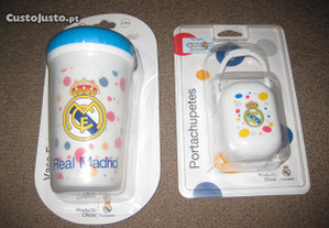 Copo de Plástico e Porta Chupetas para Bebé/Criança do Real Madrid/Embalados!