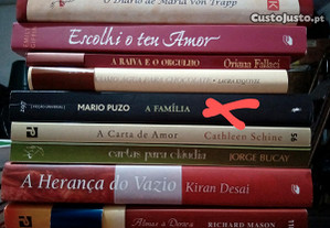 Livros de L. Esquivel, O. Fallaci, M. Puzo, K, Desai, entre outros.