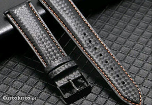 Bracelete Pele Preta Carbono Prespontos Laranja 20mm 22mm