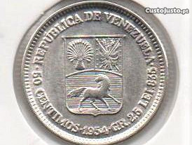 Venezuela - 50 Centimos 1954 - soberba prata