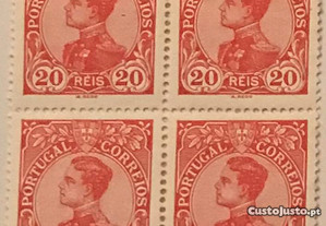 Quadra de selos novos de 20 reis - D. Manuel II - Portugal - 1910