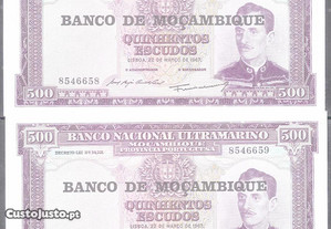 Notas Moçambique 500 Escudos 1967 2 notas
