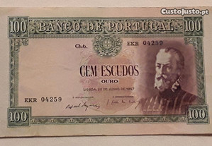 Nota 100$00 (Escudos), Ano 1957, Chapa 6