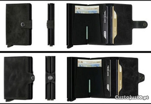 Carteira Pele + Protecção de Cartões, RFID, EMV e NFC, Alumínio
