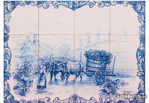Painel de Azulejos Apanha da Uva Vinho 60x45 AZUL