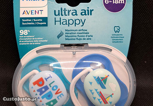 2 Chupetas 6-18m Philips Avent Ultra Air Happy - Azul