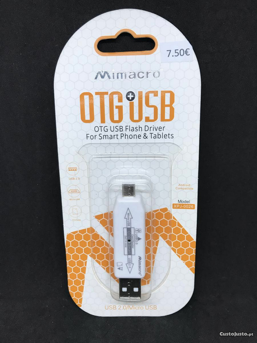 Adaptador OTG Micro USB para USB c/ leitor cartão