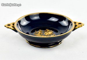 Pequena Taça com 2 pegas Porcelana Artibus em azul-cobalto e dourado