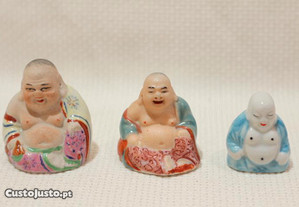 3 Pequenos Budas Sorridente Porcelana Chinesa XX